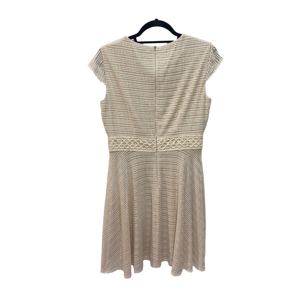 Antonio Melani Women's Cap Sleeve Tan Knit/Crochet Midi Flare Dress Sz 8 NWT - Picture 6 of 11